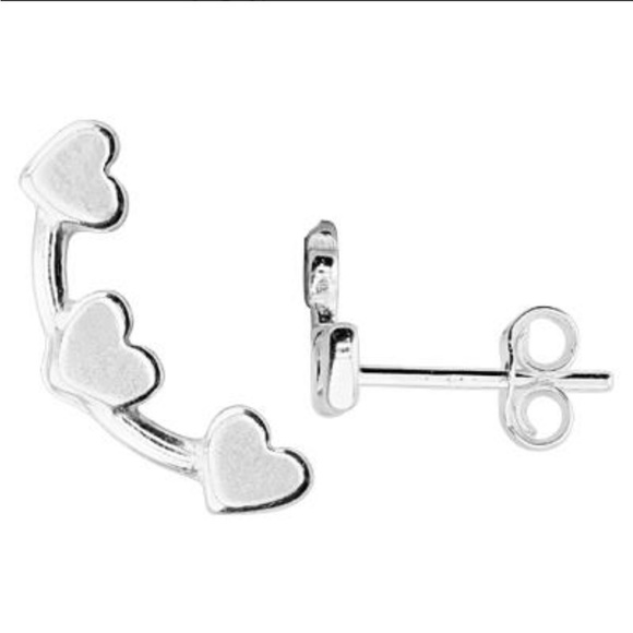 Triple Heart Sterling Silver Post Earring Climbers NWT - Picture 1 of 8